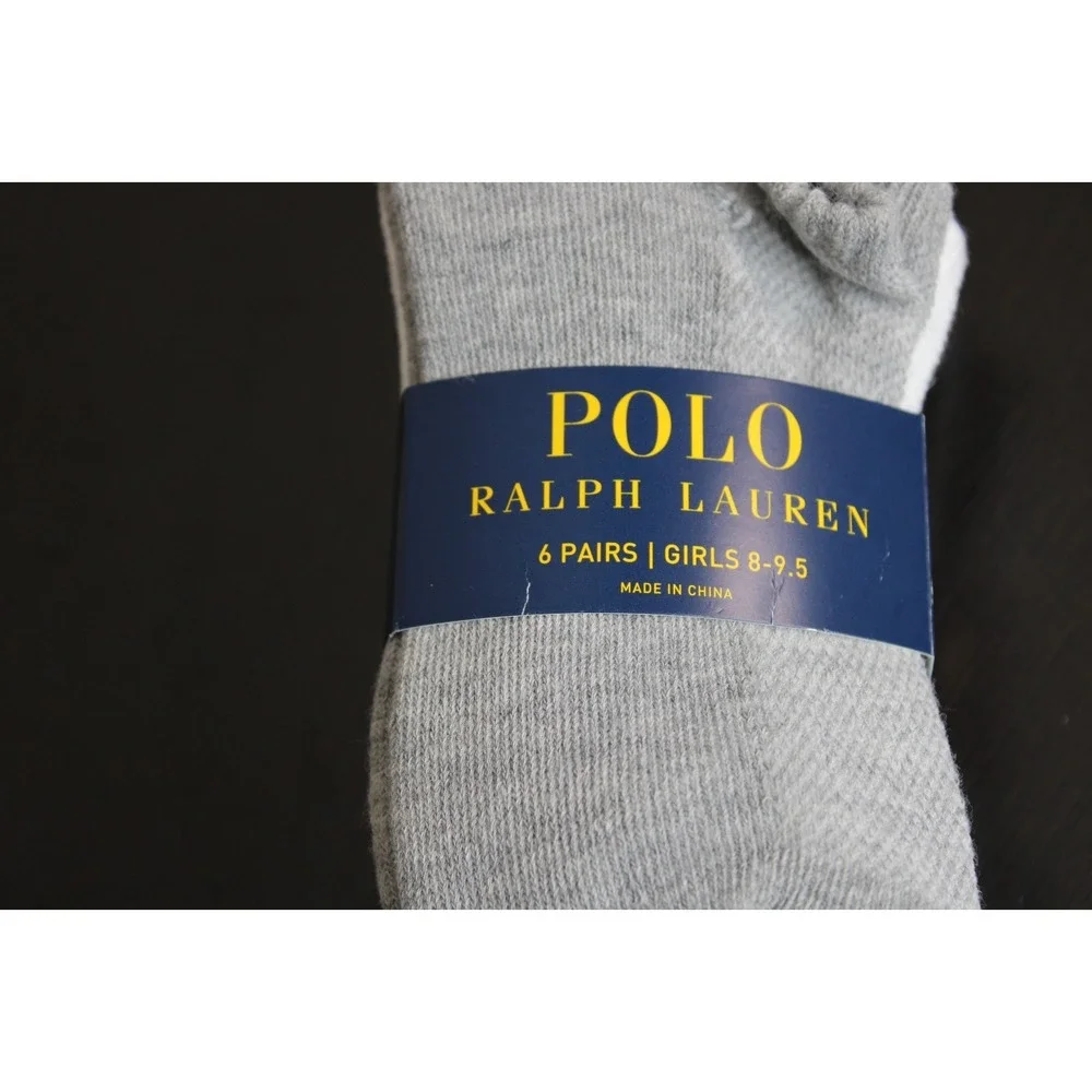 Polo Ralph‎ Lauren 6 Pairs girl's White Black Gray Low Cut Socks Size 8-9.5